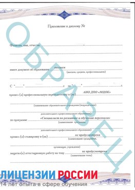 Образец приложение к диплому (страница 1) Орлов Профессиональная переподготовка сотрудников 